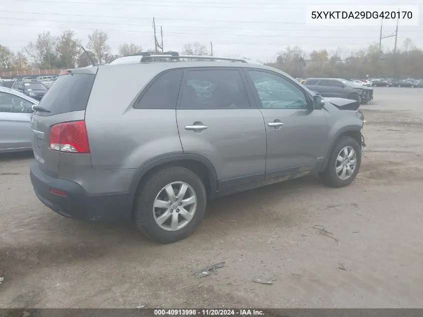 2013 Kia Sorento Lx V6 VIN: 5XYKTDA29DG420170 Lot: 40913998