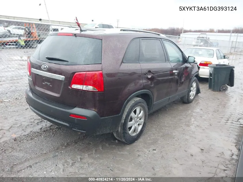 2013 Kia Sorento Lx VIN: 5XYKT3A61DG393124 Lot: 40924214