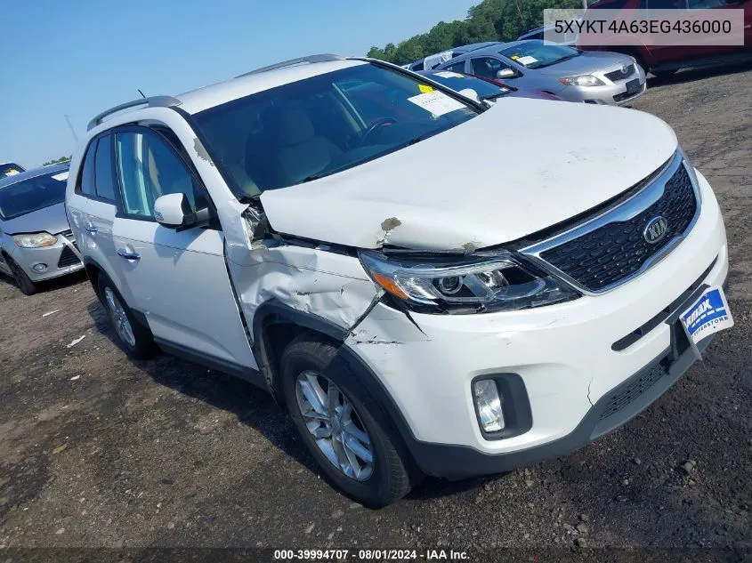 2014 Kia Sorento Lx VIN: 5XYKT4A63EG436000 Lot: 39994707