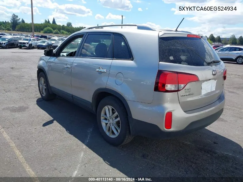 2014 Kia Sorento Lx VIN: 5XYKTCA60EG524934 Lot: 40113140