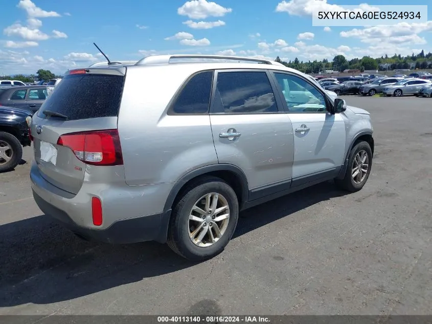 2014 Kia Sorento Lx VIN: 5XYKTCA60EG524934 Lot: 40113140