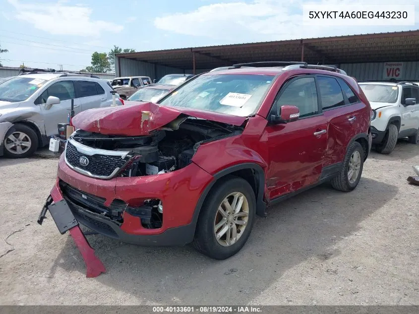 5XYKT4A60EG443230 2014 Kia Sorento Lx