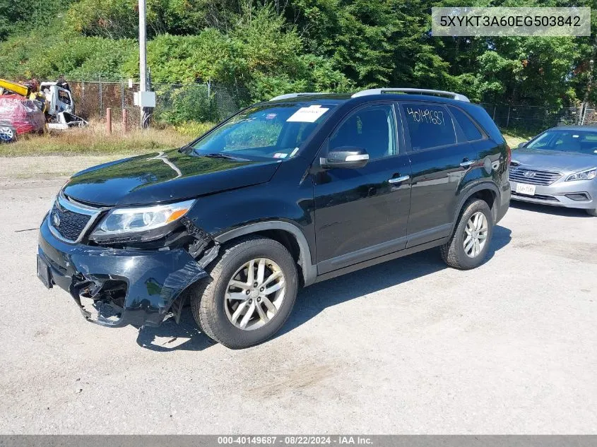 2014 Kia Sorento Lx VIN: 5XYKT3A60EG503842 Lot: 40149687