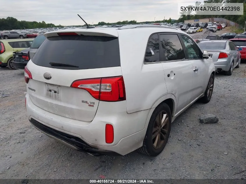 5XYKW4A70EG442398 2014 Kia Sorento Limited V6