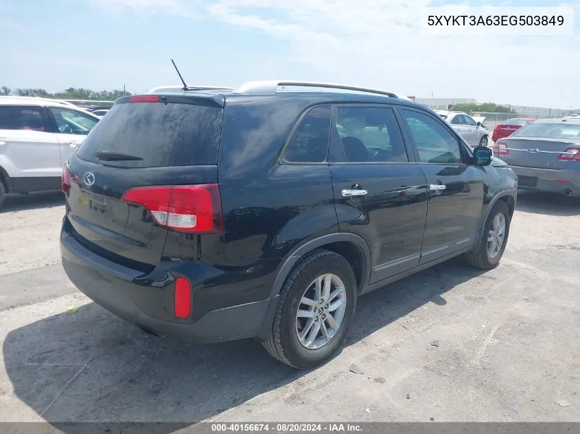 2014 Kia Sorento Lx VIN: 5XYKT3A63EG503849 Lot: 40156674