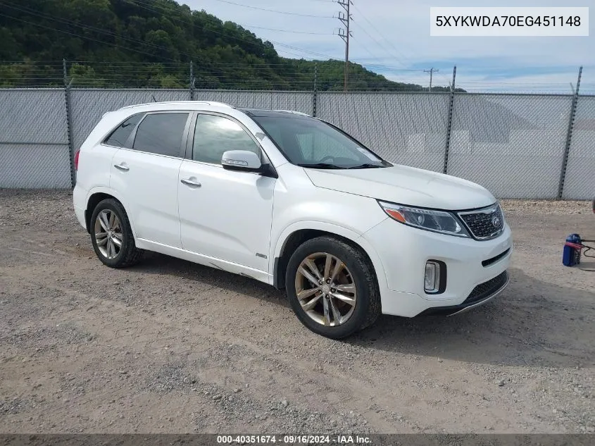 2014 Kia Sorento Limited V6 VIN: 5XYKWDA70EG451148 Lot: 40351674