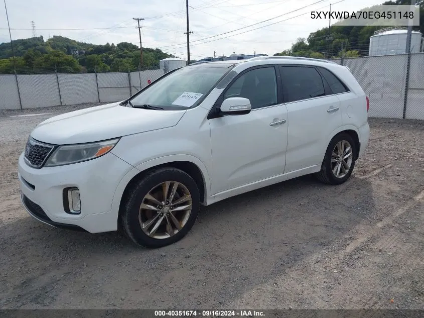 2014 Kia Sorento Limited V6 VIN: 5XYKWDA70EG451148 Lot: 40351674