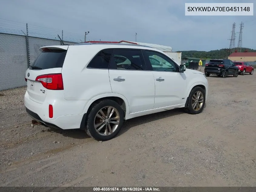 5XYKWDA70EG451148 2014 Kia Sorento Limited V6