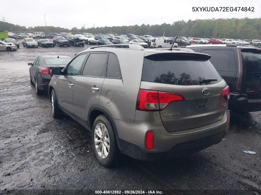 5XYKUDA72EG474842 2014 Kia Sorento Ex V6