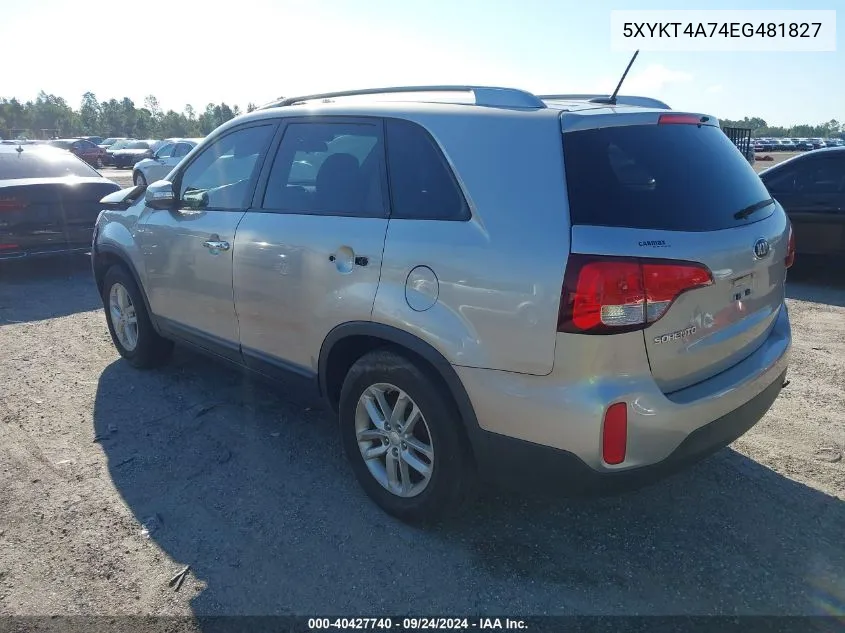 2014 Kia Sorento Lx VIN: 5XYKT4A74EG481827 Lot: 40427740