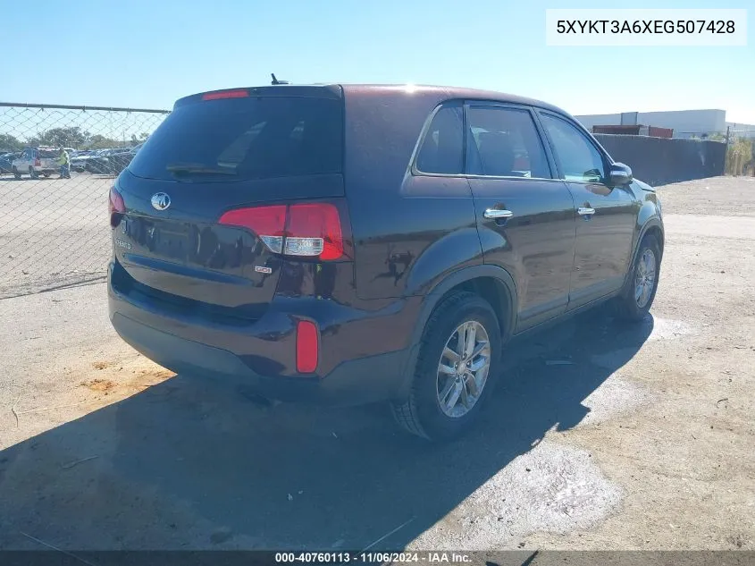 2014 Kia Sorento Lx VIN: 5XYKT3A6XEG507428 Lot: 40760113