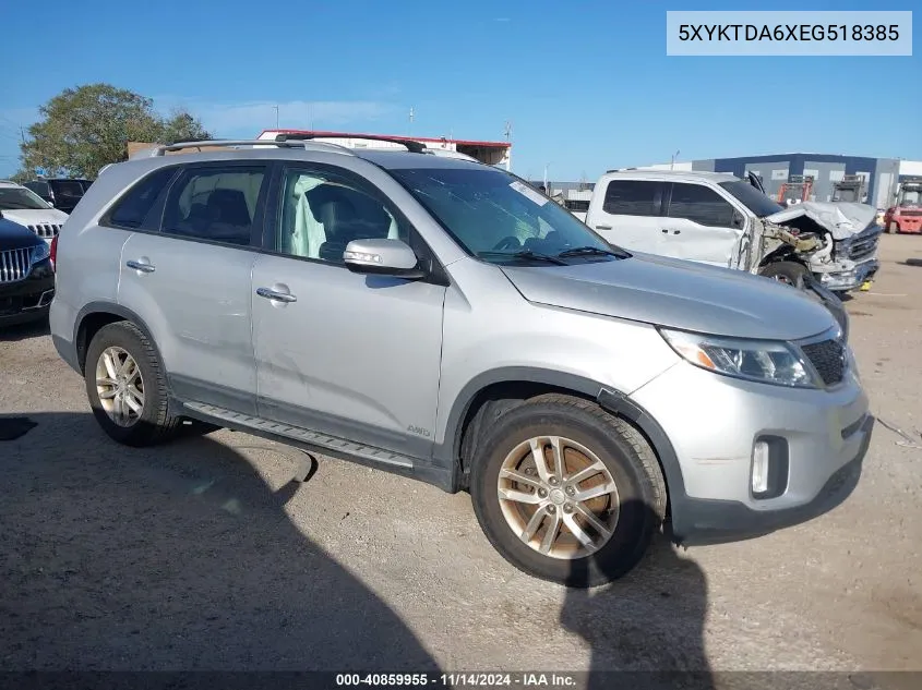 2014 Kia Sorento Lx VIN: 5XYKTDA6XEG518385 Lot: 40859955