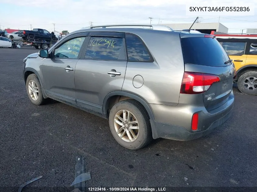 2015 Kia Sorento VIN: 5XYKT3A66FG552836 Lot: 12123416