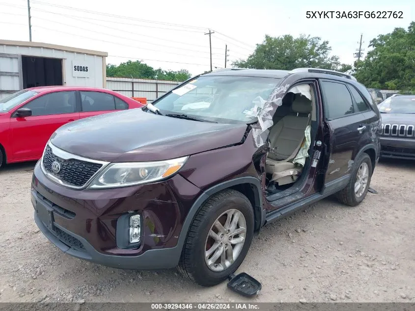 2015 Kia Sorento Lx VIN: 5XYKT3A63FG622762 Lot: 39294346