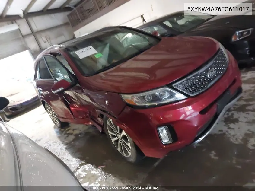 2015 Kia Sorento Sx V6 VIN: 5XYKW4A76FG611017 Lot: 39387551