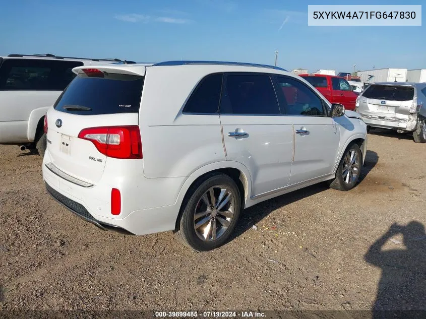 2015 Kia Sorento Limited V6 VIN: 5XYKW4A71FG647830 Lot: 39899485