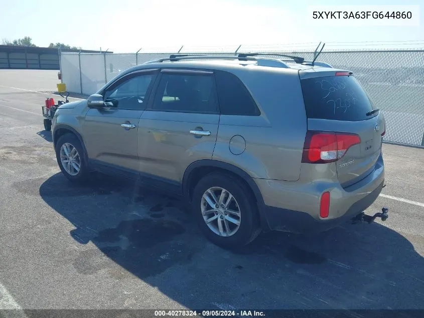 2015 Kia Sorento Lx VIN: 5XYKT3A63FG644860 Lot: 40278324