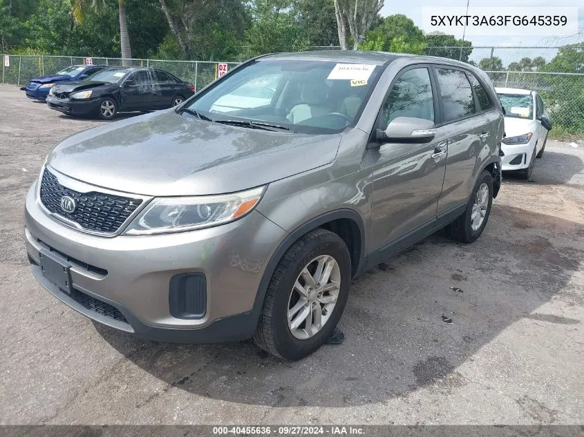 2015 Kia Sorento Lx VIN: 5XYKT3A63FG645359 Lot: 40455636