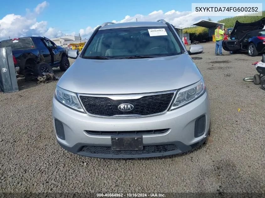 2015 Kia Sorento Lx V6 VIN: 5XYKTDA74FG600252 Lot: 40564962