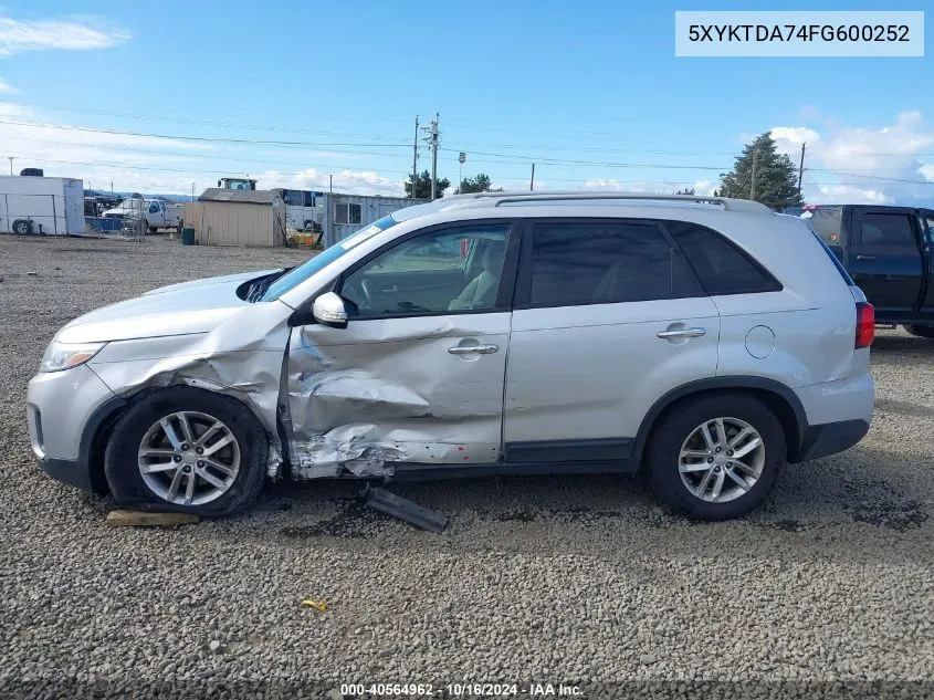 2015 Kia Sorento Lx V6 VIN: 5XYKTDA74FG600252 Lot: 40564962