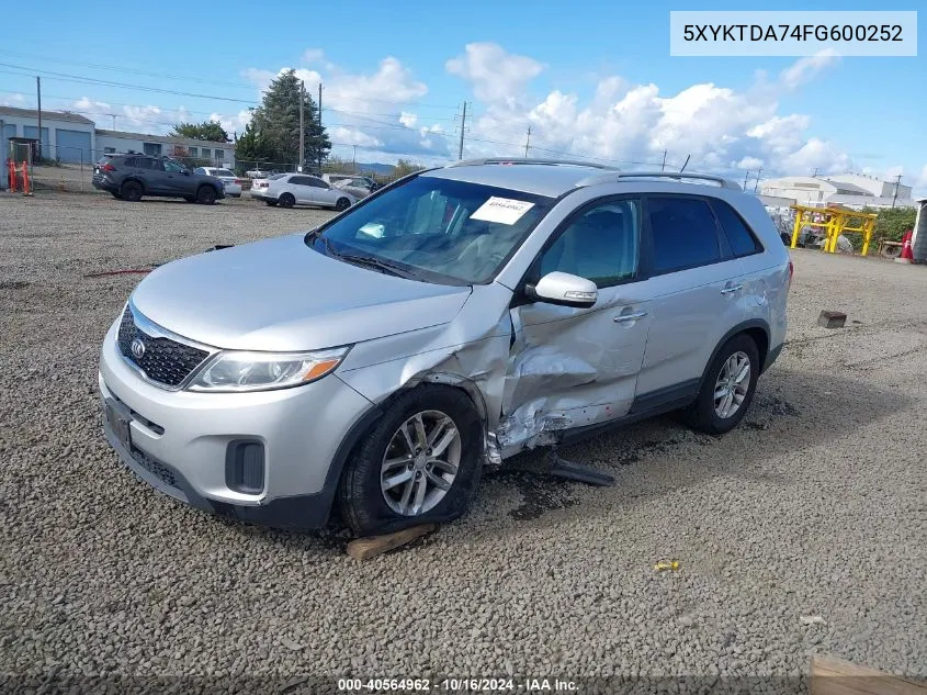 2015 Kia Sorento Lx V6 VIN: 5XYKTDA74FG600252 Lot: 40564962