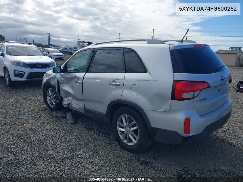 2015 Kia Sorento Lx V6 VIN: 5XYKTDA74FG600252 Lot: 40564962