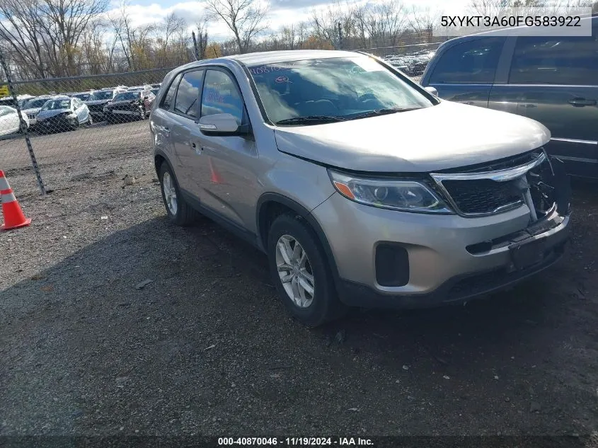 2015 Kia Sorento Lx VIN: 5XYKT3A60FG583922 Lot: 40870046