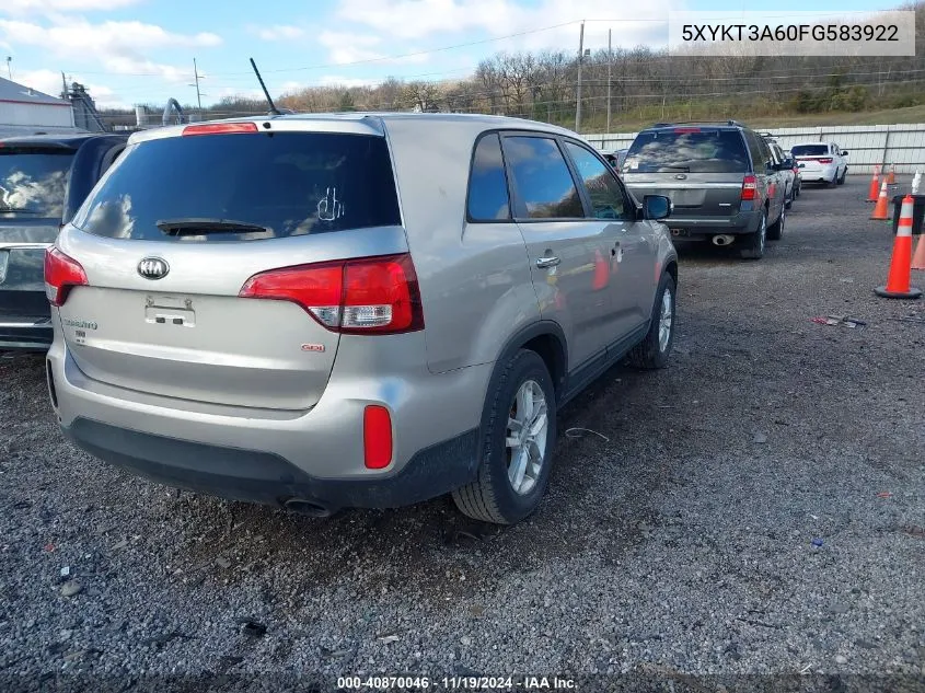 2015 Kia Sorento Lx VIN: 5XYKT3A60FG583922 Lot: 40870046