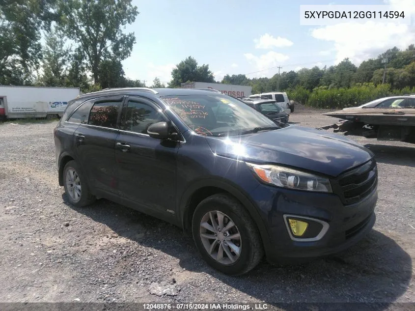 2016 Kia Sorento VIN: 5XYPGDA12GG114594 Lot: 12048876