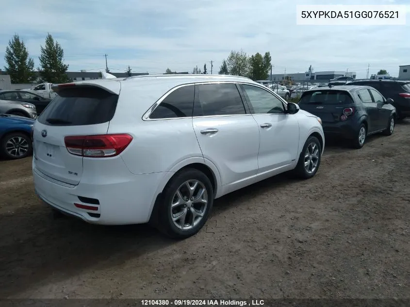 2016 Kia Sorento VIN: 5XYPKDA51GG076521 Lot: 12104380