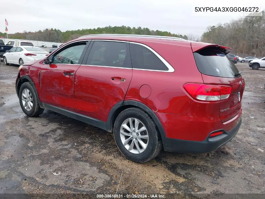 2016 Kia Sorento 2.4L Lx VIN: 5XYPG4A3XGG046272 Lot: 38610831