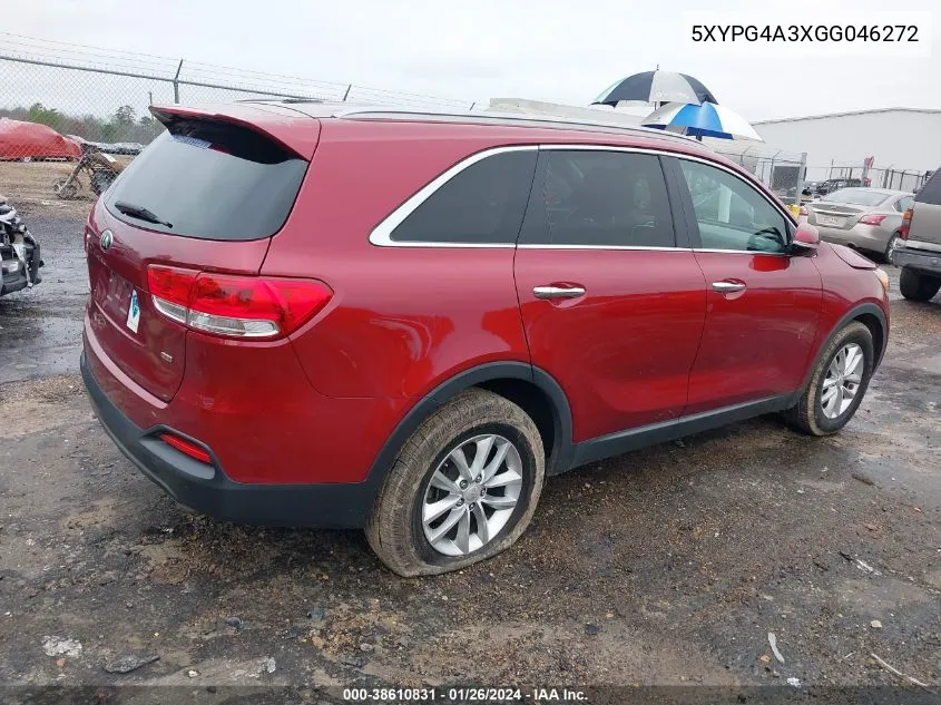 2016 Kia Sorento 2.4L Lx VIN: 5XYPG4A3XGG046272 Lot: 38610831