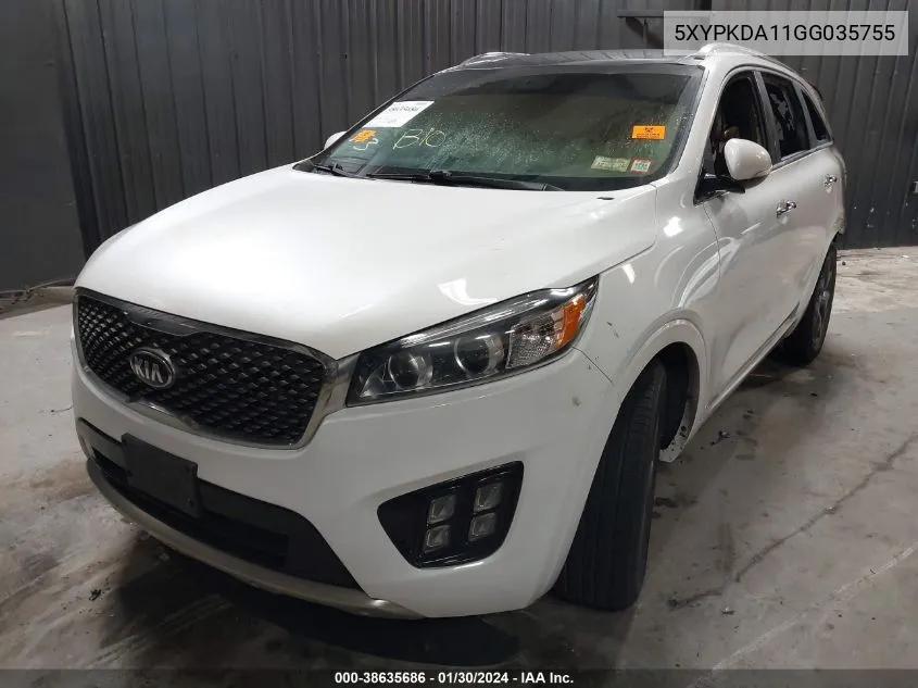 2016 Kia Sorento 2.0T Sxl VIN: 5XYPKDA11GG035755 Lot: 38635686