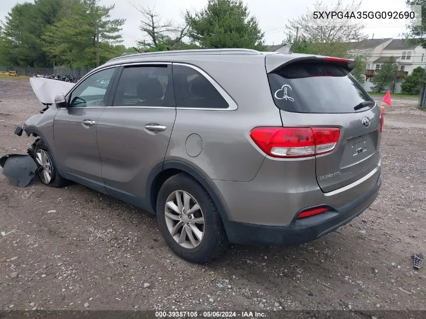 5XYPG4A35GG092690 2016 Kia Sorento 2.4L Lx