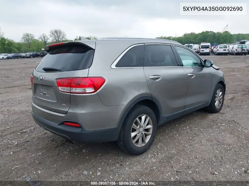 2016 Kia Sorento 2.4L Lx VIN: 5XYPG4A35GG092690 Lot: 39357105