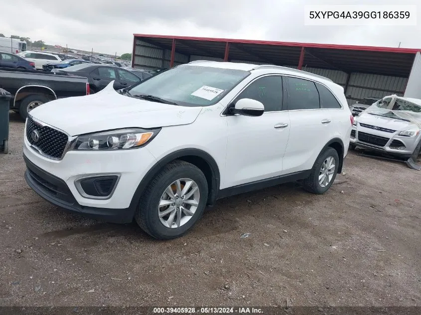 2016 Kia Sorento 2.4L Lx VIN: 5XYPG4A39GG186359 Lot: 39405928