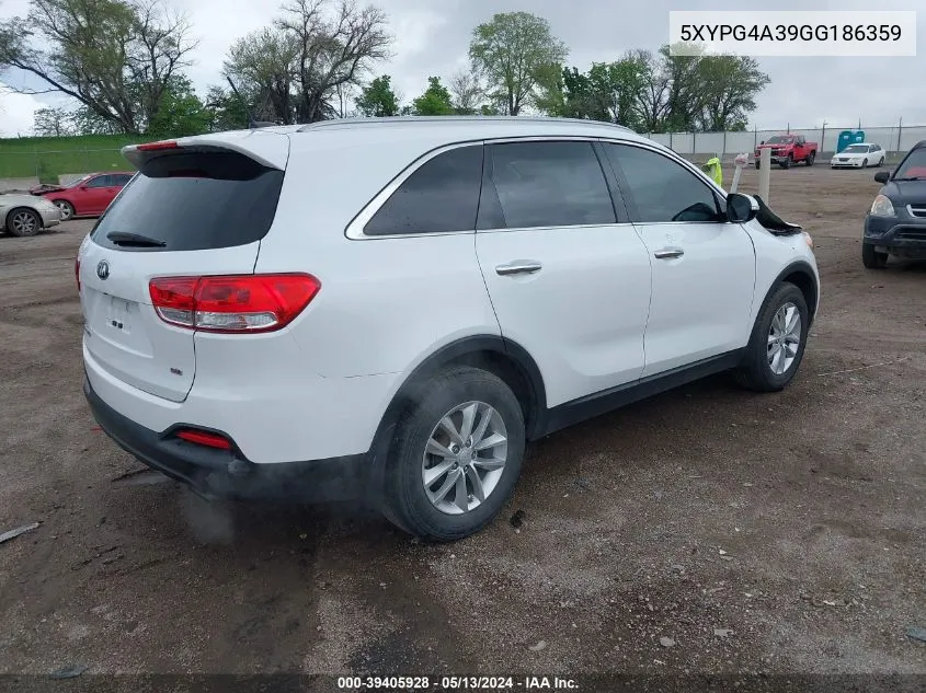 2016 Kia Sorento 2.4L Lx VIN: 5XYPG4A39GG186359 Lot: 39405928