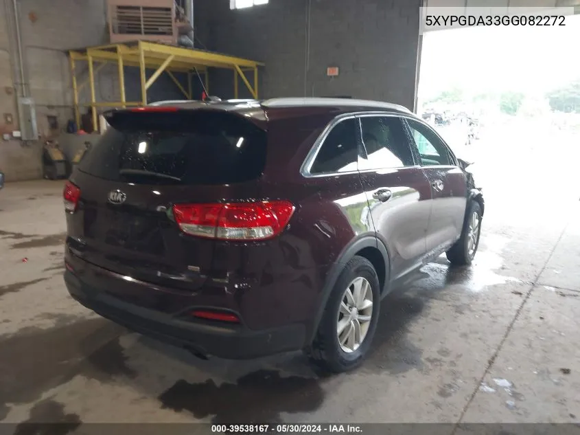 2016 Kia Sorento 2.4L Lx VIN: 5XYPGDA33GG082272 Lot: 39538167