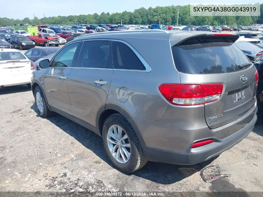 5XYPG4A38GG043919 2016 Kia Sorento 2.4L Lx