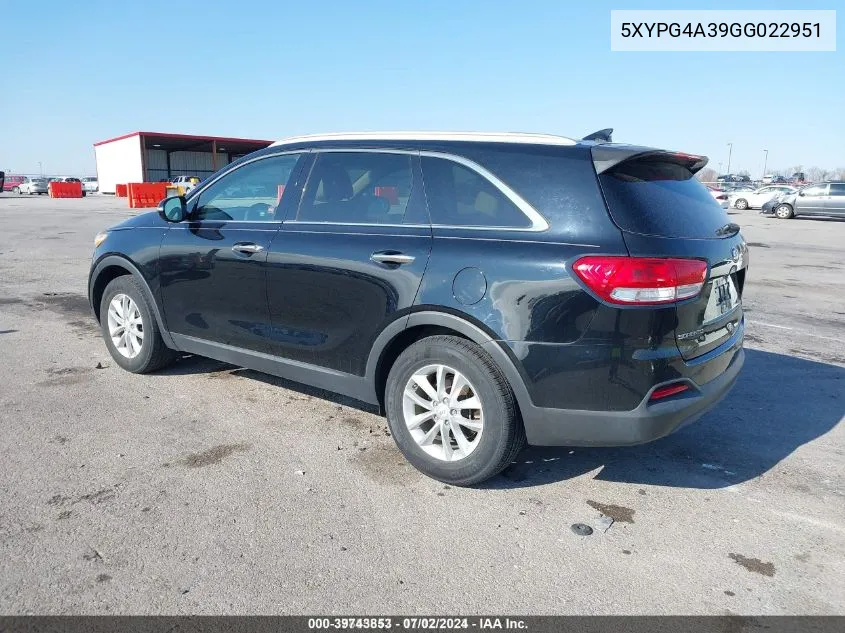 5XYPG4A39GG022951 2016 Kia Sorento 2.4L Lx