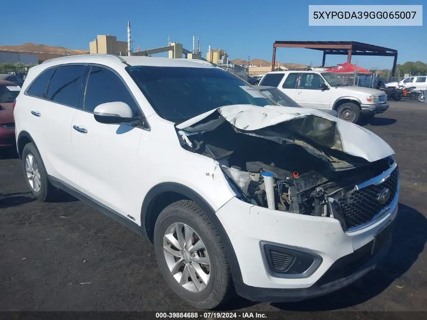 2016 Kia Sorento 2.4L Lx VIN: 5XYPGDA39GG065007 Lot: 39884688