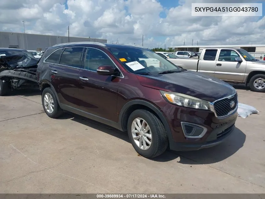 5XYPG4A51GG043780 2016 Kia Sorento 3.3L Lx