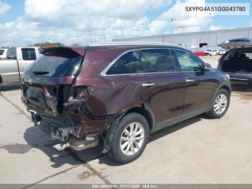 2016 Kia Sorento 3.3L Lx VIN: 5XYPG4A51GG043780 Lot: 39889934