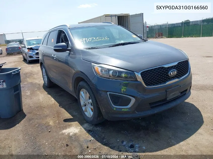 2016 Kia Sorento 2.4L Lx VIN: 5XYPGDA31GG166560 Lot: 39903526