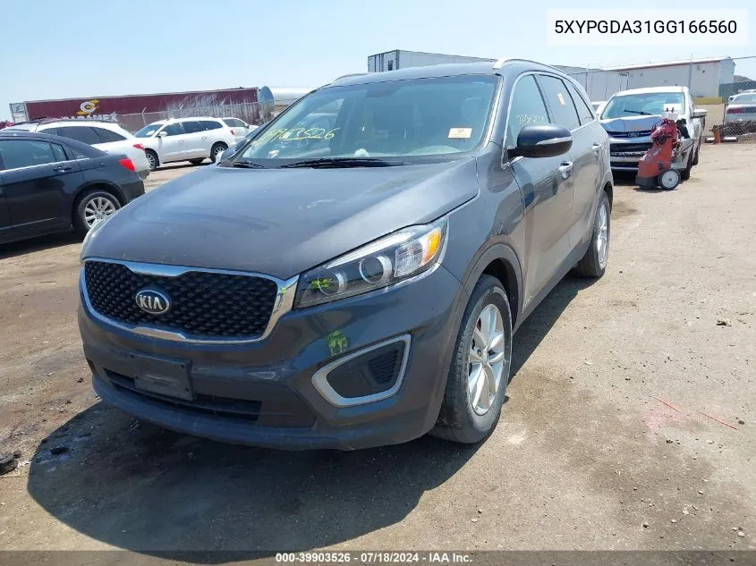 2016 Kia Sorento 2.4L Lx VIN: 5XYPGDA31GG166560 Lot: 39903526