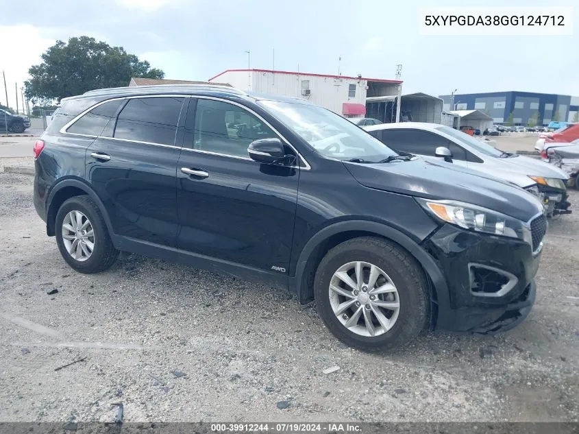 2016 Kia Sorento 2.4L Lx VIN: 5XYPGDA38GG124712 Lot: 39912244