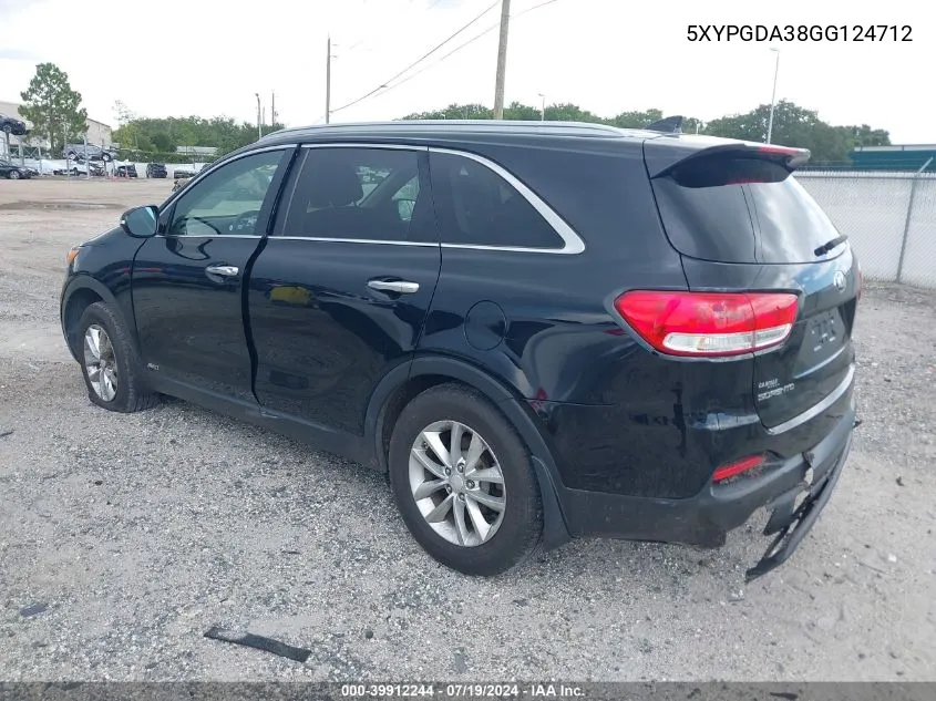 5XYPGDA38GG124712 2016 Kia Sorento 2.4L Lx