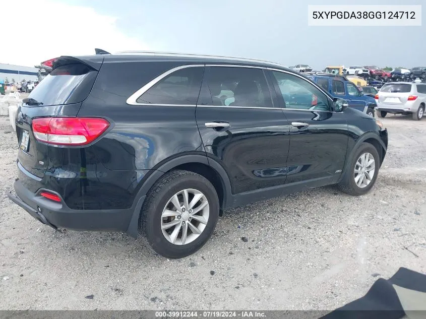 2016 Kia Sorento 2.4L Lx VIN: 5XYPGDA38GG124712 Lot: 39912244