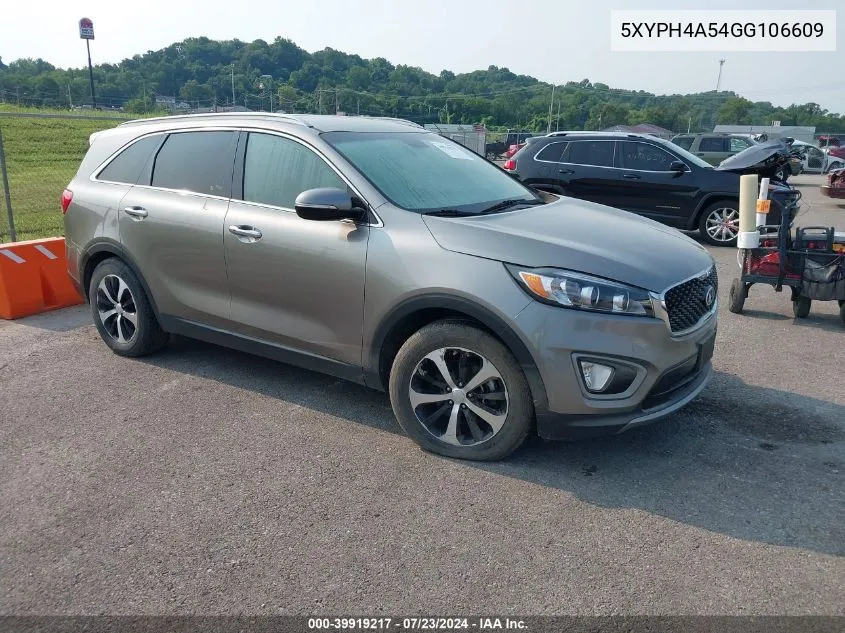 2016 Kia Sorento 3.3L Ex VIN: 5XYPH4A54GG106609 Lot: 39919217