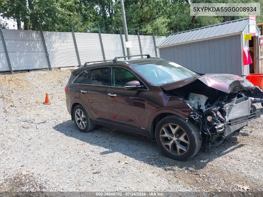 5XYPKDA55GG008934 2016 Kia Sorento 3.3L Sx